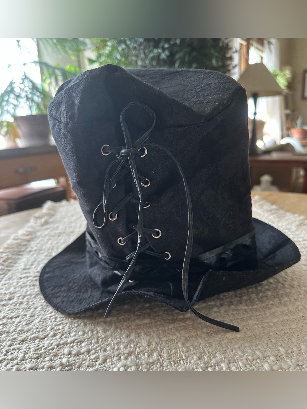 Black Lace-Up Steampunk Top Hat